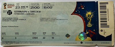 Fifa World Cup Russia 2018 Ticket Germany vs. Sweden Fisht Stadium Sochi