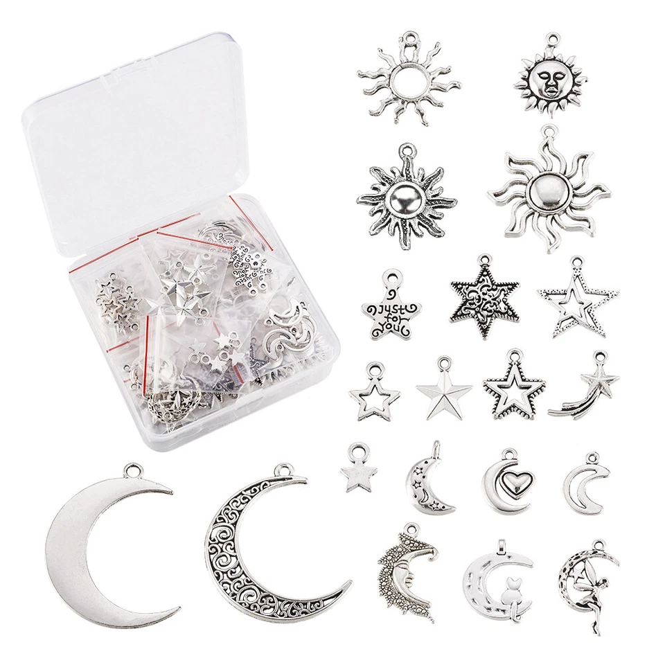 Антикварные серебряные тибетские подвески в виде звезд, луны и солнца сделай сам 100 шт в наборе - Изображение 2 из 4