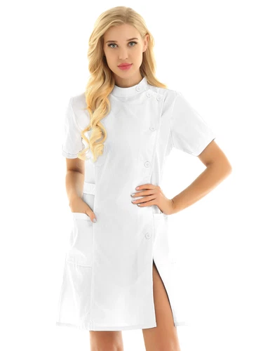 Solid Lab Coat Medical White Women Nurse Scrubs Doctor Gown Jacket Uniform Dress - Picture 3 of 78