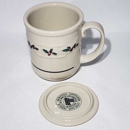 Longaberger Holly Woven Traditions Mug 12 oz Coaster Warming Lid Discontinued - Picture 7 of 11