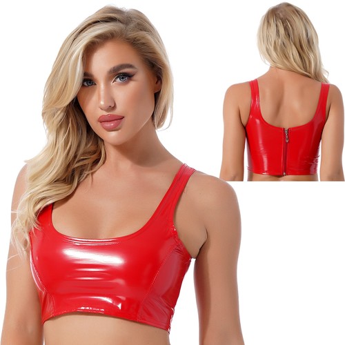 Para mujer Prenda para el torso recortada de látex Lencería ajustada Camisetas sin mangas Sujetador Rave Prendas para club nocturno - Imagen 13 de 26