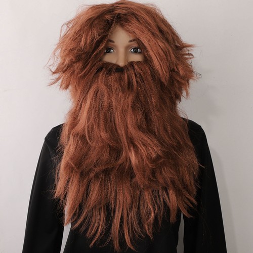 Adults 2-Piece Set Breathable Caveman Beard And Wig Crazy Wigs Whiskers Black - Bild 1 von 4