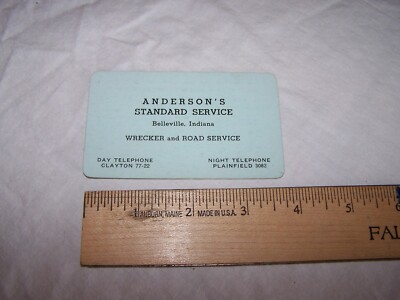 Vintage ANDERSON'S STANDARD SERVICE Gas & Oil BELLEVILLE INDIANA Business Card