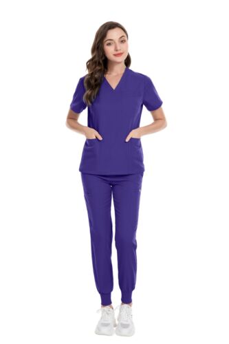 Medical Scrub Nurse Uniform Women Scrub Set V-Neck Tops Jogger Pocket-Pants - Picture 129 of 132