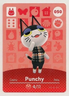 ♥ここちぃ♥　amiiboカード Animal Crossing amiibo Card: Punchy 050 50 Series 1 Cat Leaf