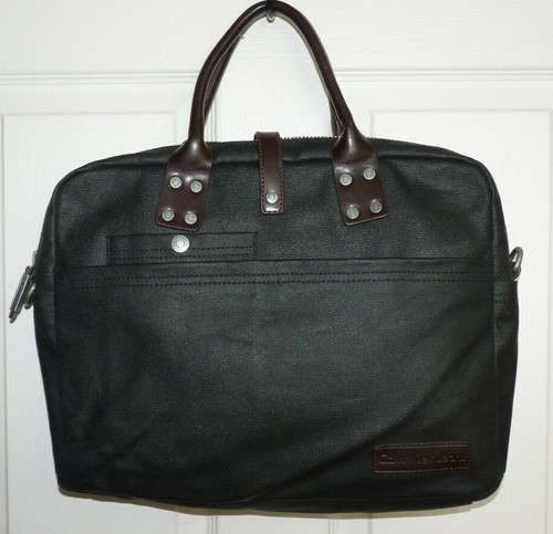 Calvin Klein Laptop Bag Black Coated Canvas / Real Leather Handles - Picture 1 of 12