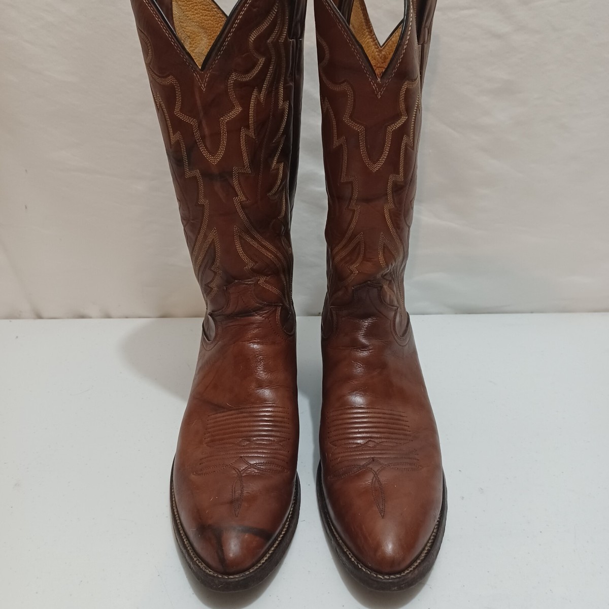 Vintage Men Justin Boots 1967 Brown Leather‎ Cowboy  Pull-On Western Boots 7.5 Vintage 1970s Mens Knee High Cowboy Boots // Brown Leather  main image 3
