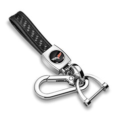 Chevrolet Corvette C6 Black Carbon Fiber Strap Chrome Hook Key Chain