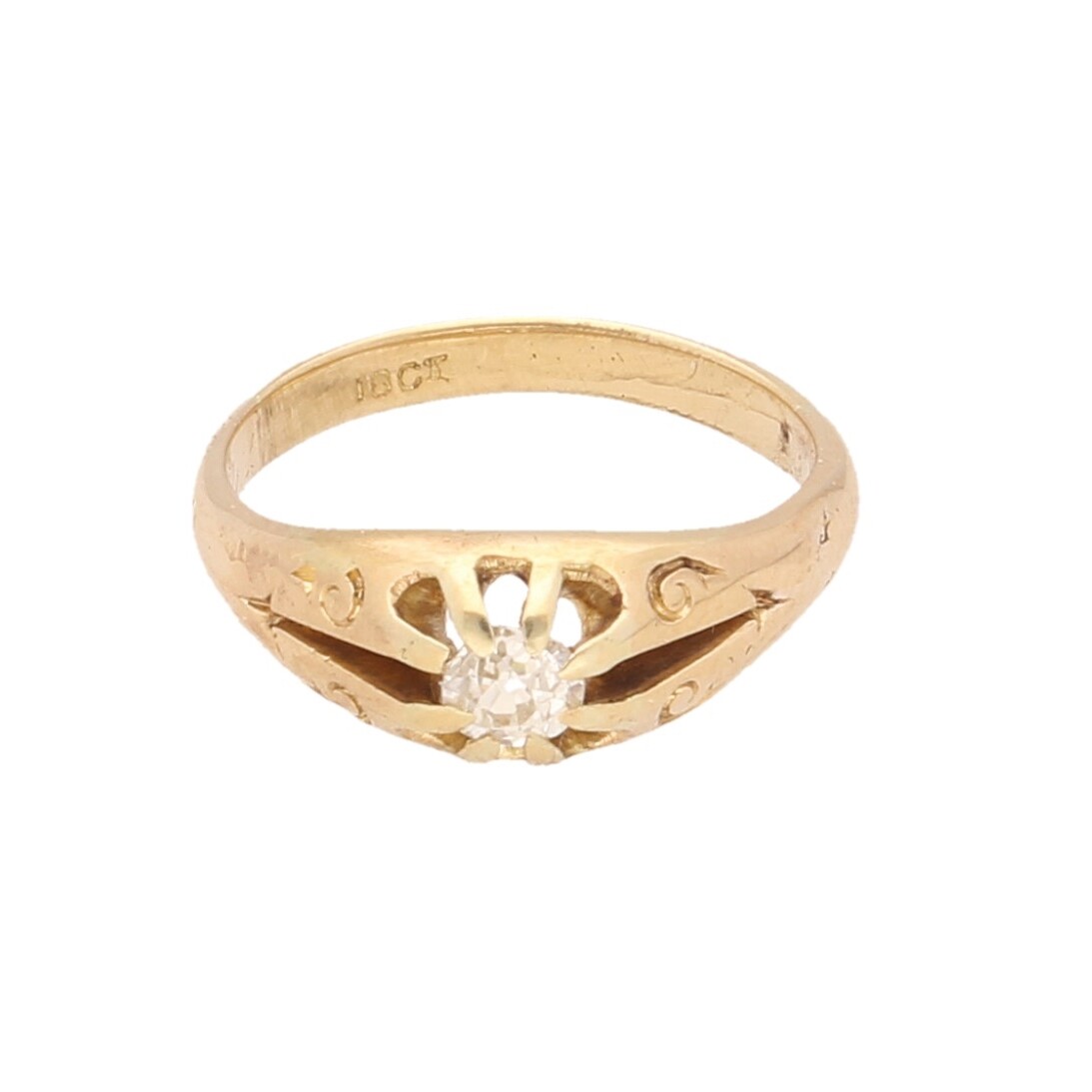 18Carat Yellow Gold 0.20ct Old Cut Diamond Signet Ring (Size K) 4mm Head