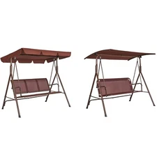 3-Person Patio Swing Chair Outdoor Garden Lawn Pool with Adjustable Canopy Brown