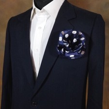 NEW - Men's 2-in-1 Pouf Round Pocket Square - Navy Blue Polka Dots