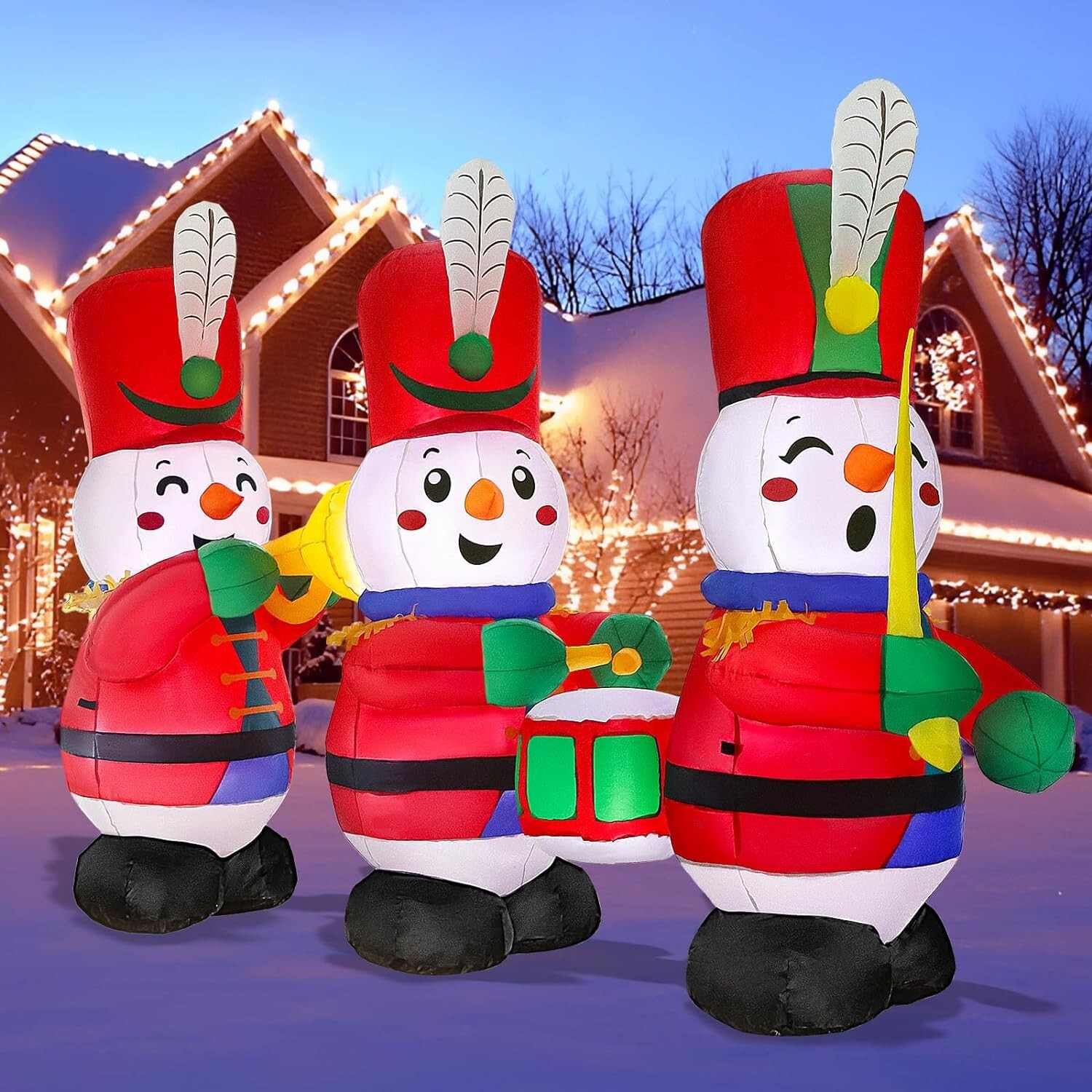 Christmas Soldier Snowman Marching Band Music Inflatable Decor LED Blow