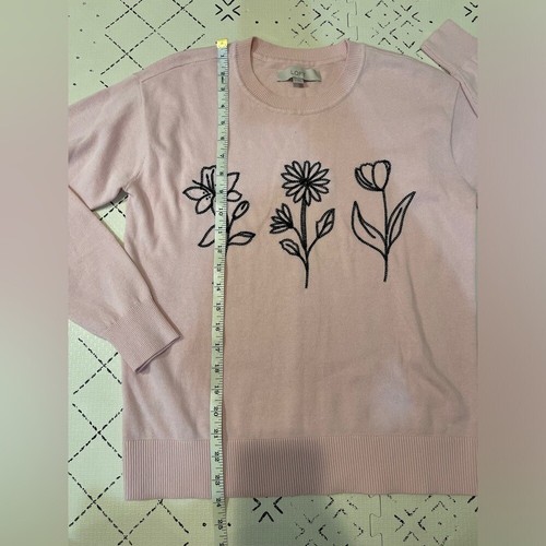 Loft floral embroidered pink sweater S - Picture 3 of 7