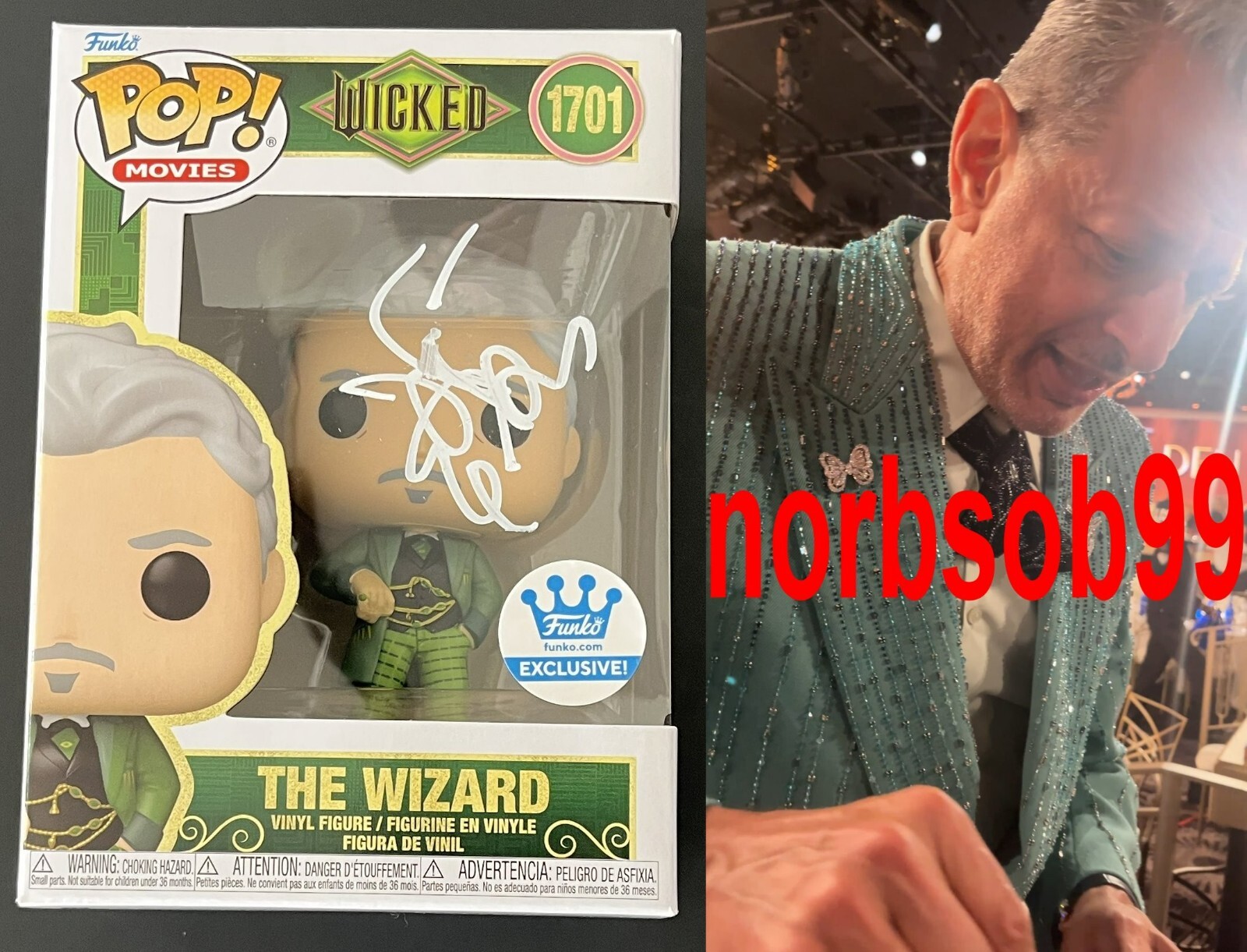 JEFF GOLDBLUM SIGNED WICKED THE WIZARD FUNKO POP #1701 w/EXA
