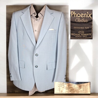 Phoenix Clothes Jacket Blazer Mens 38R Sky Blue Vintage 1970s