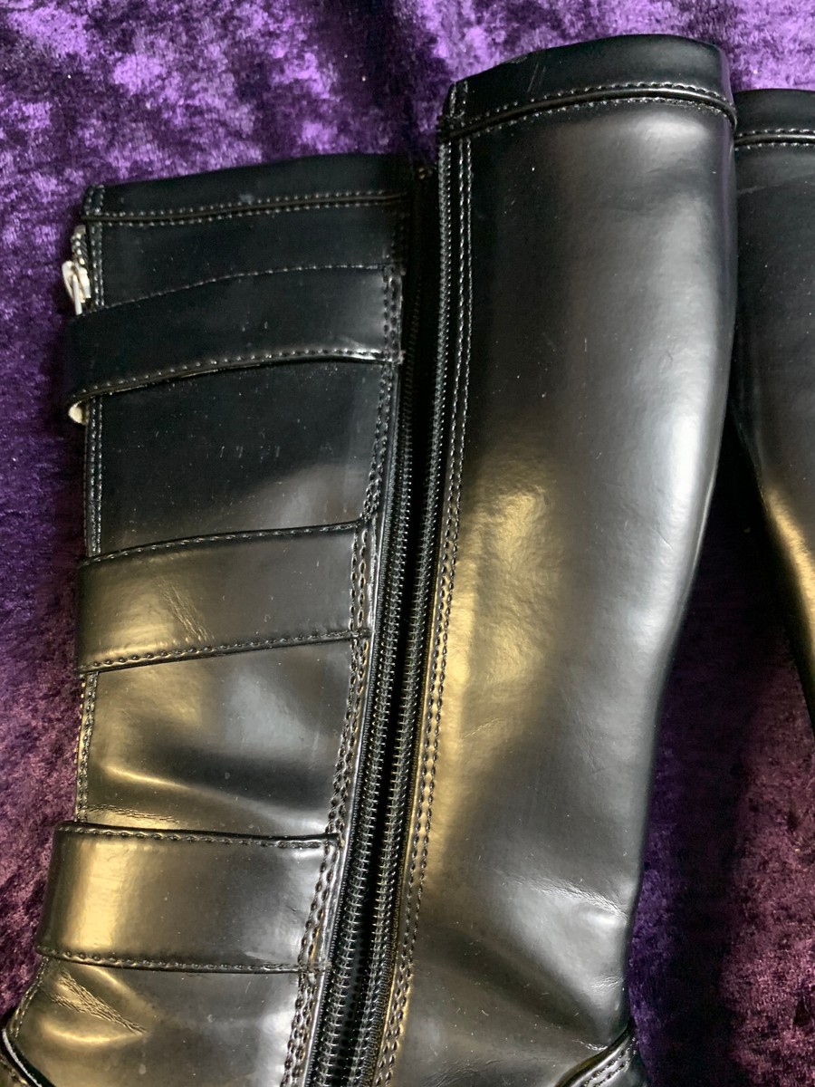 髑髏に蝶 Demonia Brogue 107 Black Skull Buckle Pointed Calf high