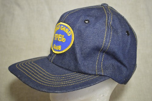 VTG SNAP BACK DENIM TRUCKER HAT TPEL GOLD CARD CLUB 80s PRO FIT Made in USA - Picture 2 of 11