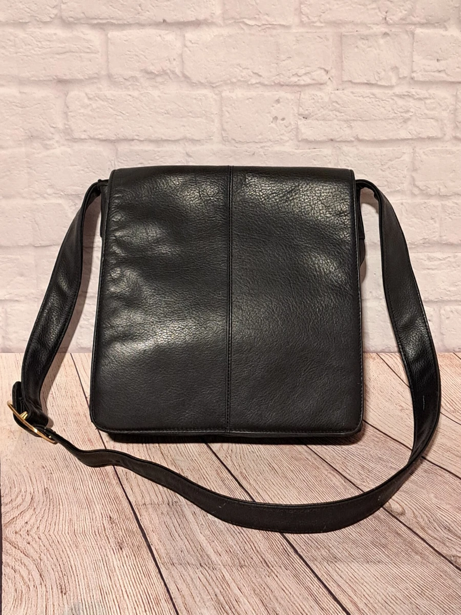 Vintage Sereta Black Cow Hide Leather Flap Messenger Shoulder Handbag Purse