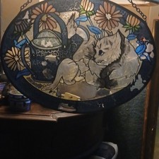 Stained Glass Cat  Floral Oval Window Suncatcher, Ready to Hang, Multi-Color