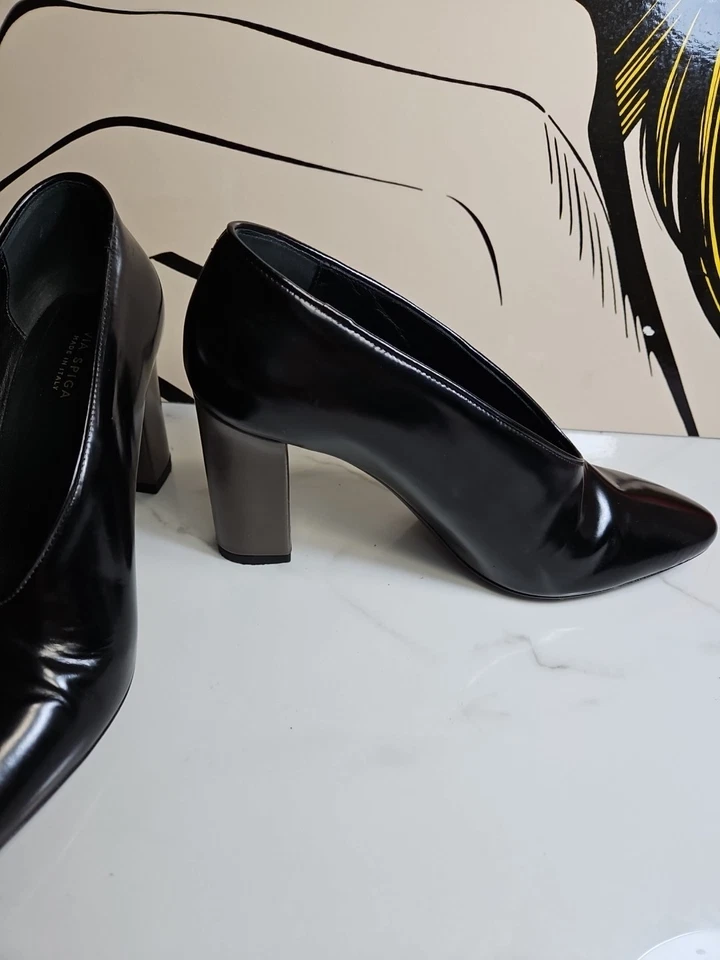 Via Spiga Negro/Marrón Tacones Cuero 3.5" Zapatos sin cordones 6.5 Hecho en Italia Foto 3 de 4