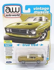 Auto World 1/64 Scale AW64482 - 1973 Ford Mustang Mach 1 Bright Green Gold Poly