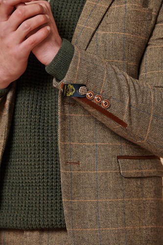 Abito da sposa uomo marrone a quadri spina di pesce tweed vintage check ballo sposo smoking - Foto 6 di 13