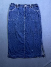 Vintage PB Basics Chambray Denim Jean Skirt 32x35 Split Hem Pockets VTG *read