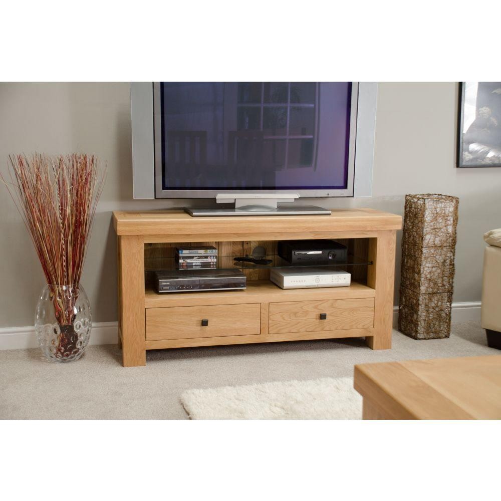 Solid Oak Widescreen Television Cabinet, Bordeaux Oak Living Room Furniture New
