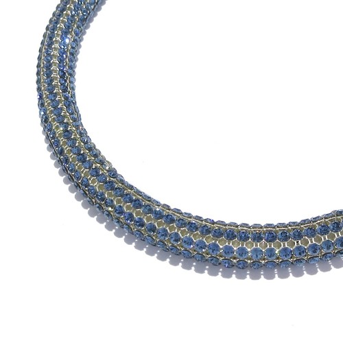 Auth CHANEL - Silver Blue Cream Hardware Rhinestones Fake Pearl Choker