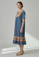 Denim Jean Dress Mumu Vintage House Patio Southwestern Aztec 90s Grunge Large