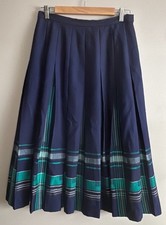 Edinburgh Women's Blue/Green Preppy Pleated Skirt Wool Lined Size 14 Vintage UK