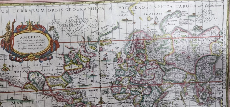 WILLEM BLAEU 1645 - 14" BY 11"  WORLD MAP (VINTAGE REPRODUCTION PRINT) - Image 3 of 4