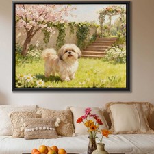 Shih Tzu Watercolor Painting Floral Wall Art Canvas Print Dog Artwork Decor