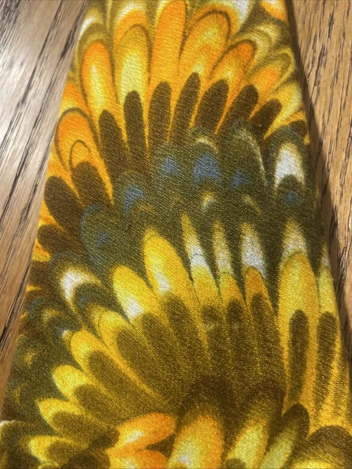 Corbata ancha retro abstracta vintage años 60 70 rara tela de corteza salvaje mod discoteca Foto 3 de 4