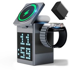 Vivilumens 3-in-1 Wireless Charging Station with Bluetooth Speaker, Grey