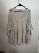 Free People Beach Seashore Mini Dress Boho Ruffled Ribbed Festival Sz XS Grey