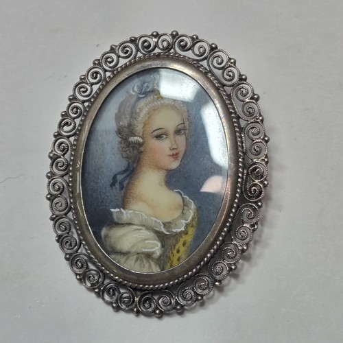 spilla ciondolo cammeo vintage argento 800 filigrana ornata ritratto donna vittoriana