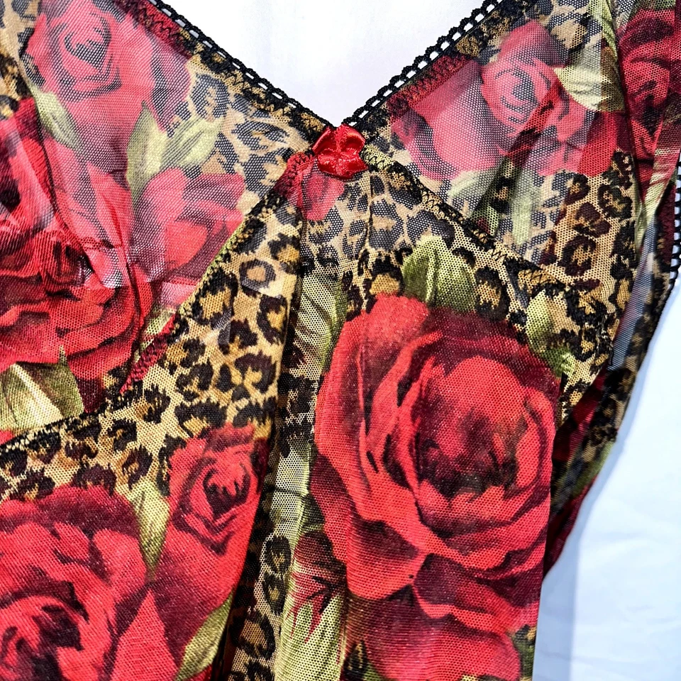 Victoria Secret женщин размер средний чистый сетки камзол Y2K леопард красный розовый - Изображение 2 из 4