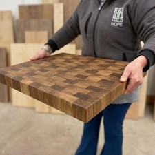 Large Walnut End Grain Cutting Board for Kitchen, Thick Wooden Chopping Block