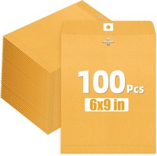 100 PACK CLASP ENVELOPES 6x9 28lb Kraft Shipping Mailing Gummed Business Manila
