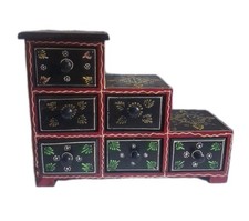 *INDIAN* Ornate  HAND PAINTED jewellery Trinket Chest Storage Box Drawers Black