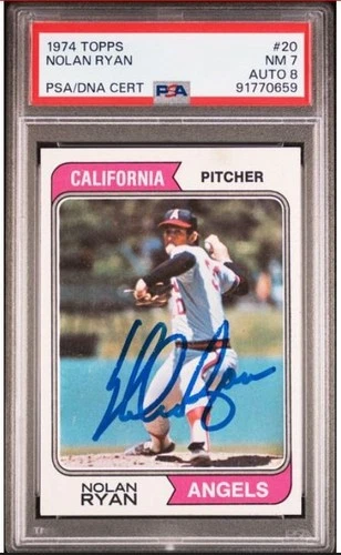 1974 Topps Nolan Ryan Signed Baseball Card #20 PSA 7 DNA 8 Certified Auto HOF