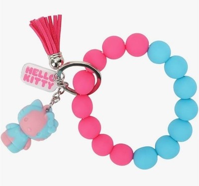 Hello Kitty Pink & Blue Beaded Keychain Bracelet With Tassel & Charm