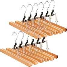 12 Pack Wooden Skirt Pants Clothes Hangers with 360 Swivel Hook, Non Slip Sl...