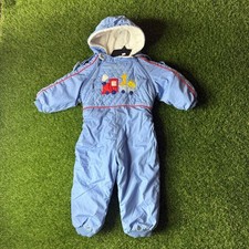 London Fog Baby Snowsuit 24M Blue Train Giraffe Lion Made in Korea Vintage