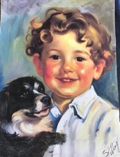 “A Boy And His Dog” Portrait Original Art Artist Signed Limited Ed Print 5x7”