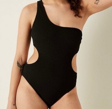 Victoria s Secret Black Crinkle Cutout One Piece Cheeky Swimsuit Size Medium