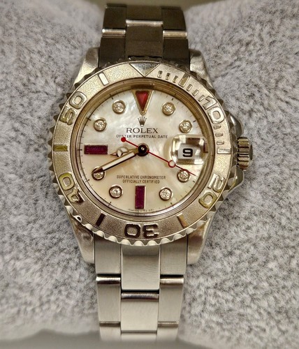 Rolex Yacht Master Lady Stainless Steel Watch Platinum Dial & Bezel 29mm 169622