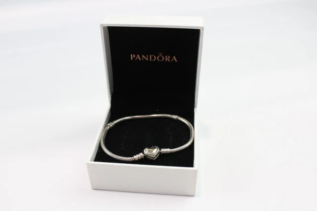 4 Pandora Sterling Silver Charm Bracelet w/ 14ct Gold Accent Heart Clasp (14g)