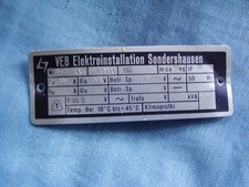 VEB Elektroinstallation Sonderhausen DDR Typenschild Blechschild